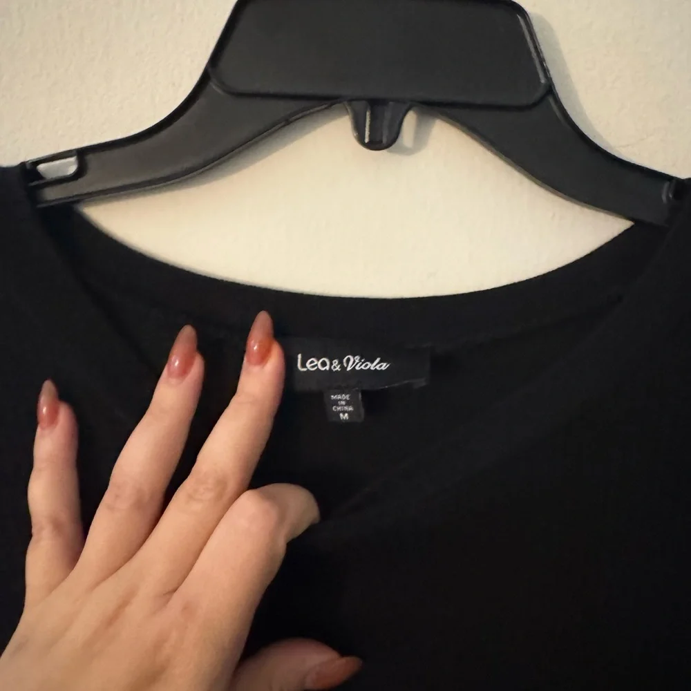 Lea & Viola Black Ribbed Long Sleeve Midi Dress
